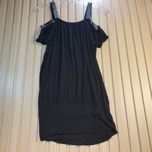 Ocasion Womens Black Rhinestone Strap Cold Shoulder Tunic Top Small RSP-106